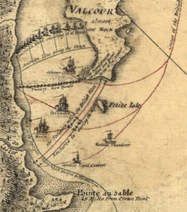 A British map shows the action at Valcour Island on Lake Champlain in October 1776. (Library of Congress)